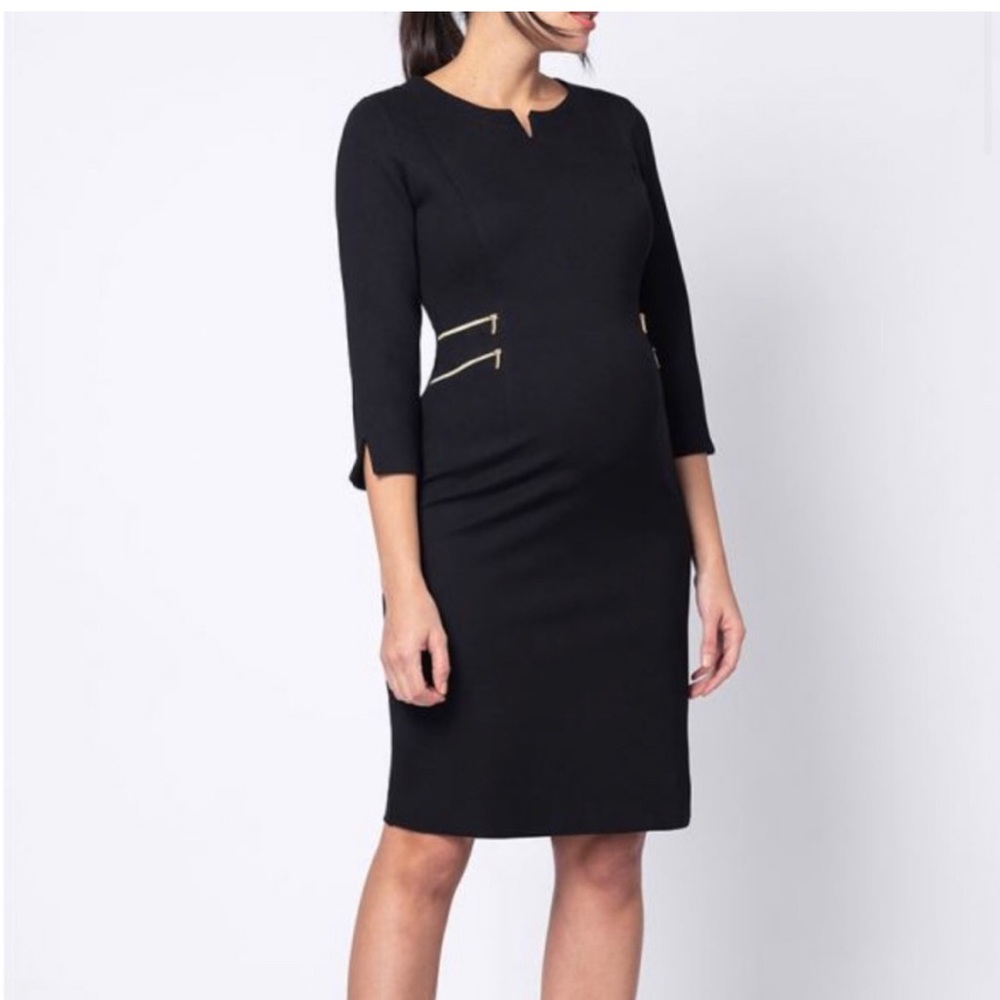 BLACK ZIP DETAIL MATERNITY DRESS